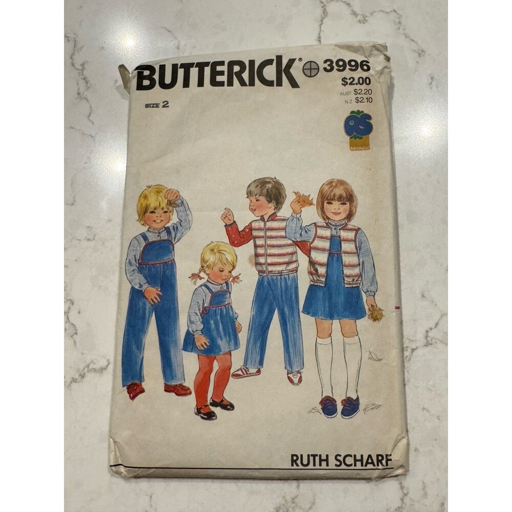 Butterick 3996 Sewing Pattern Size 2 Toddler Boy Girl Jacket Vest Overalls Vtg